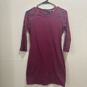 Express body on and lace dress in burgundy size small